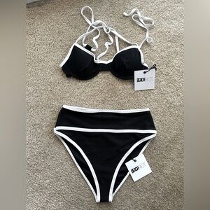 Beach Riot “Kori” Black with White Trim Ribbed Bikini